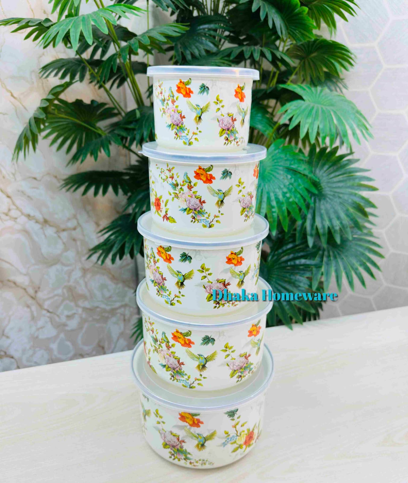 5-Piece Enamel Bowl Set with Lidsv Big blue pint DH 102