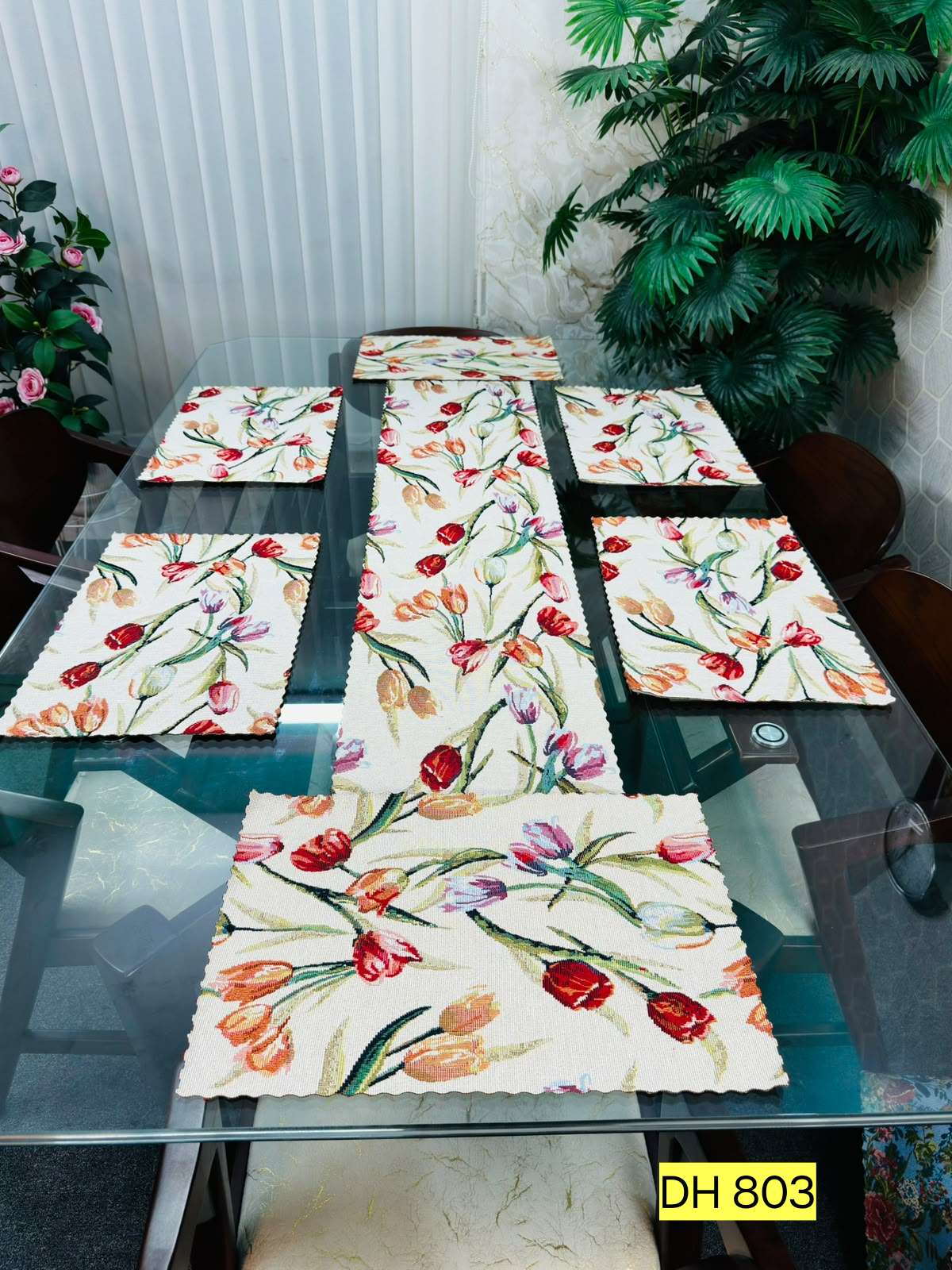 Premium Turkish Fabric Floral Mats Runner Set 803