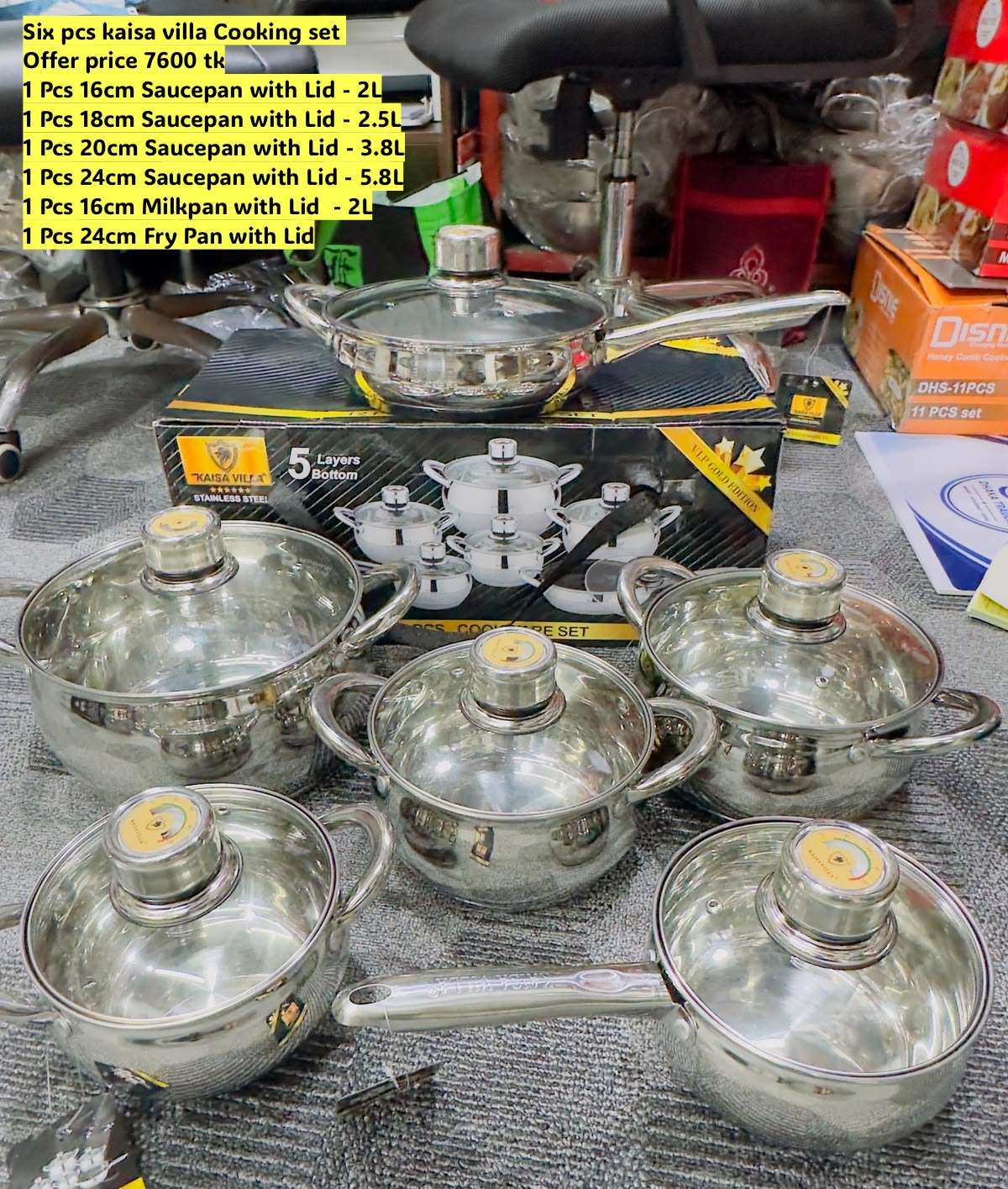 12 Pcs Kaisa Villa Stainless Steel Cookware Set with Lid KV-6685 Silver H